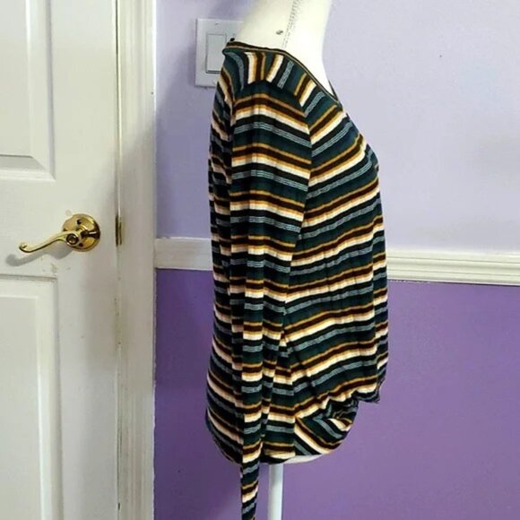 IN San Francisco Retro Dark Green Striped Soft Ribbed Knit Long Sleeve Sweater - Picture 4 of 8